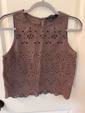 one clothing dusty plum color Eyelet Sleeveless Crop Top